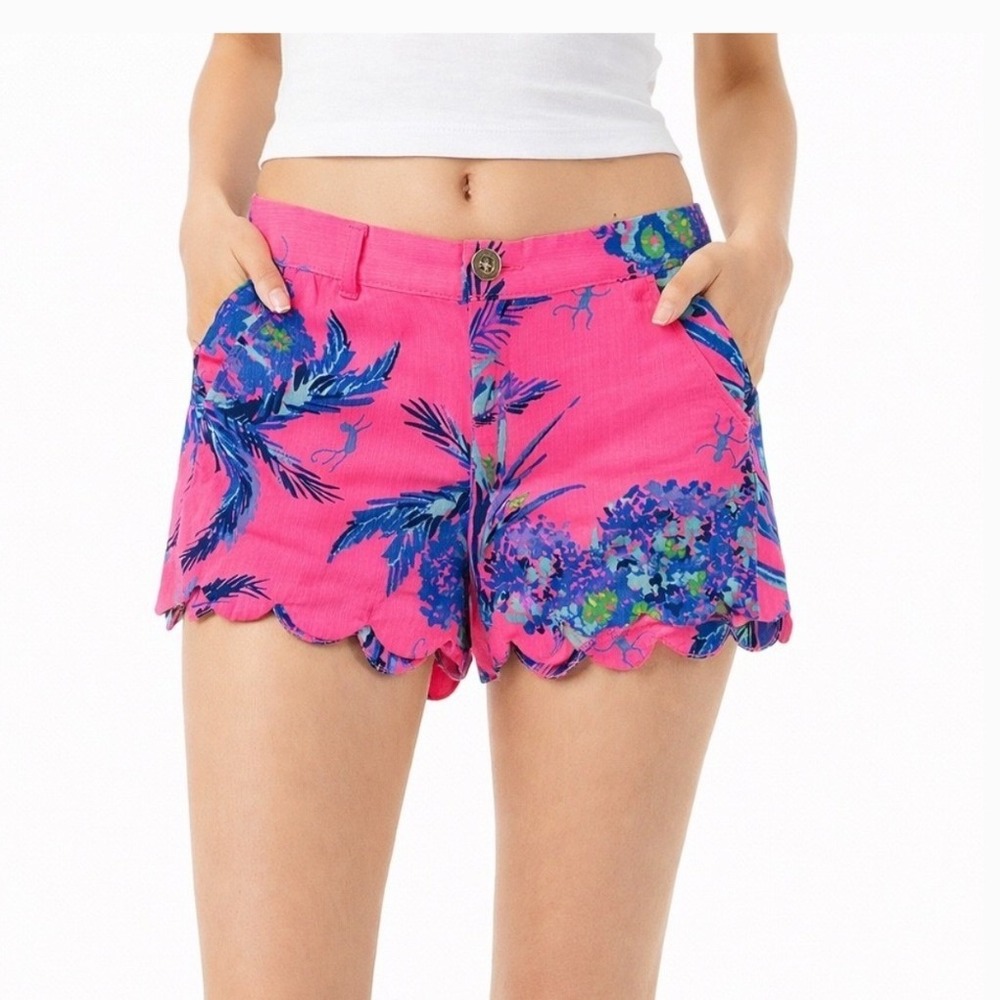 Lilly Pulitzer The Buttercup Shorts Out On A Limb Tiki Pink Scallop Hem Size 00